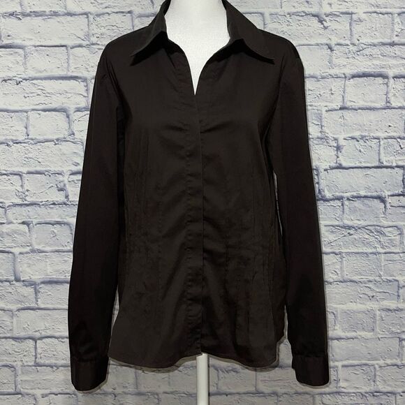 Lafayette 148 NY Button Down black stretch Dress Shirt 10 - Picture 2 of 12